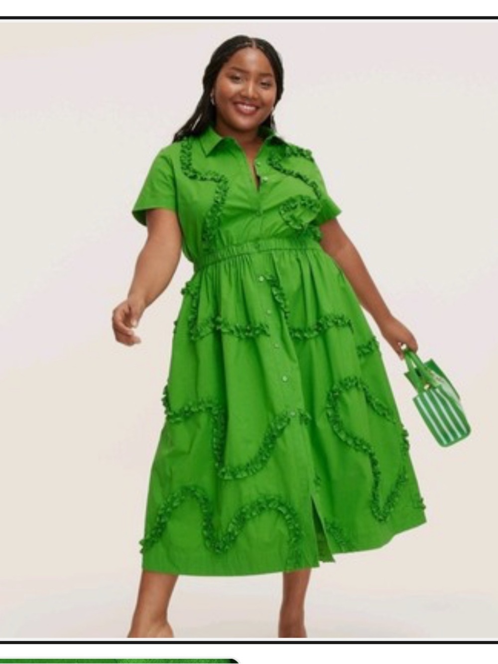 Green Ruffle-Trim Shirt Midi Dress - Picture 2 of 4